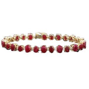 23.80Ct Natural Red Ruby and Diamond 14K Solid Yellow Gold Bracelet
